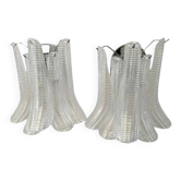 Murano Glass “Selle” Sconces in Polished Kromo Metal Frame, Set of 2