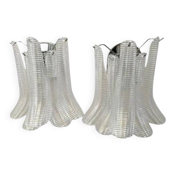Murano Glass “Selle” Sconces in Polished Kromo Metal Frame, Set of 2