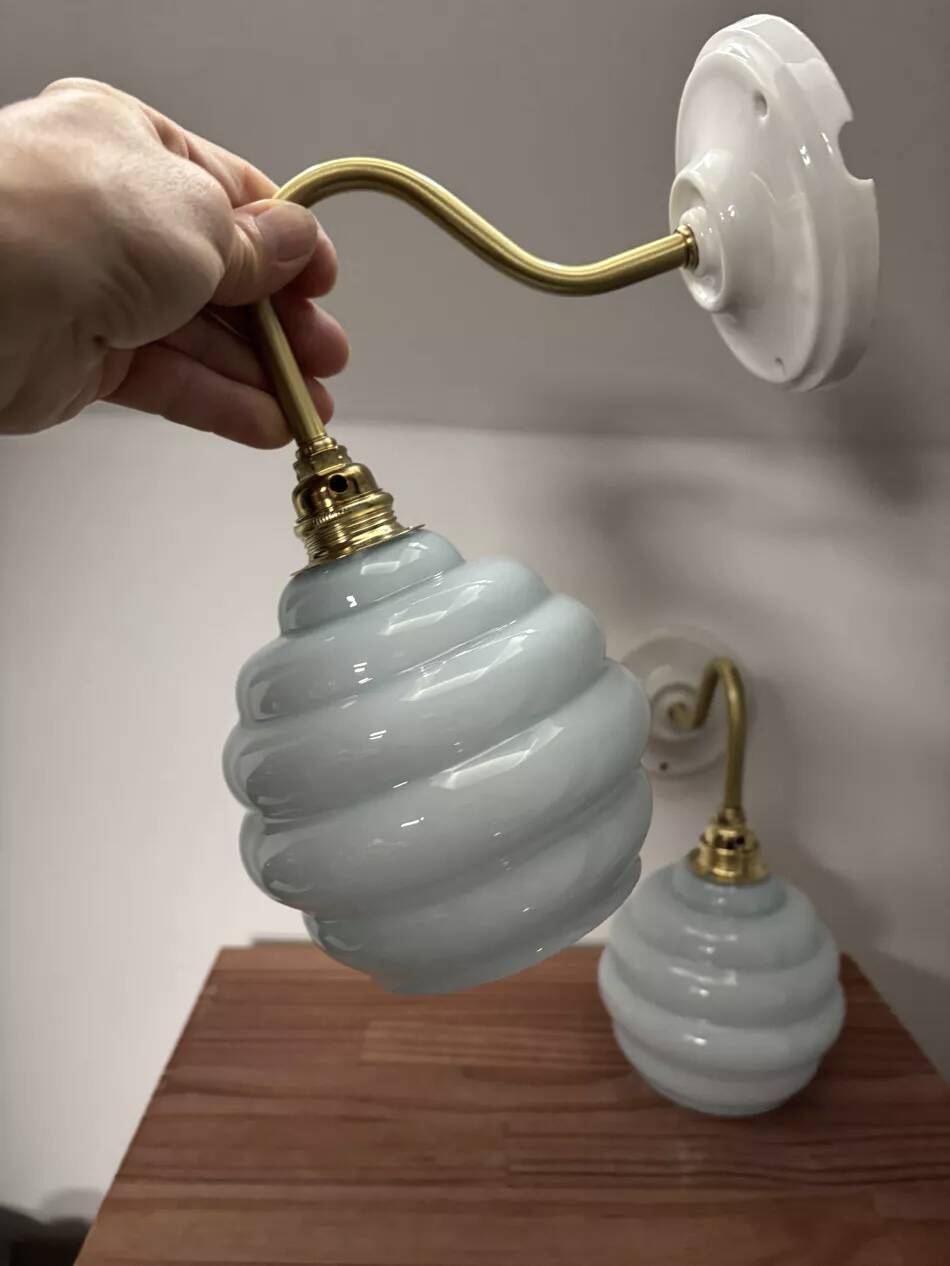 Pair of blue swan neck wall lights