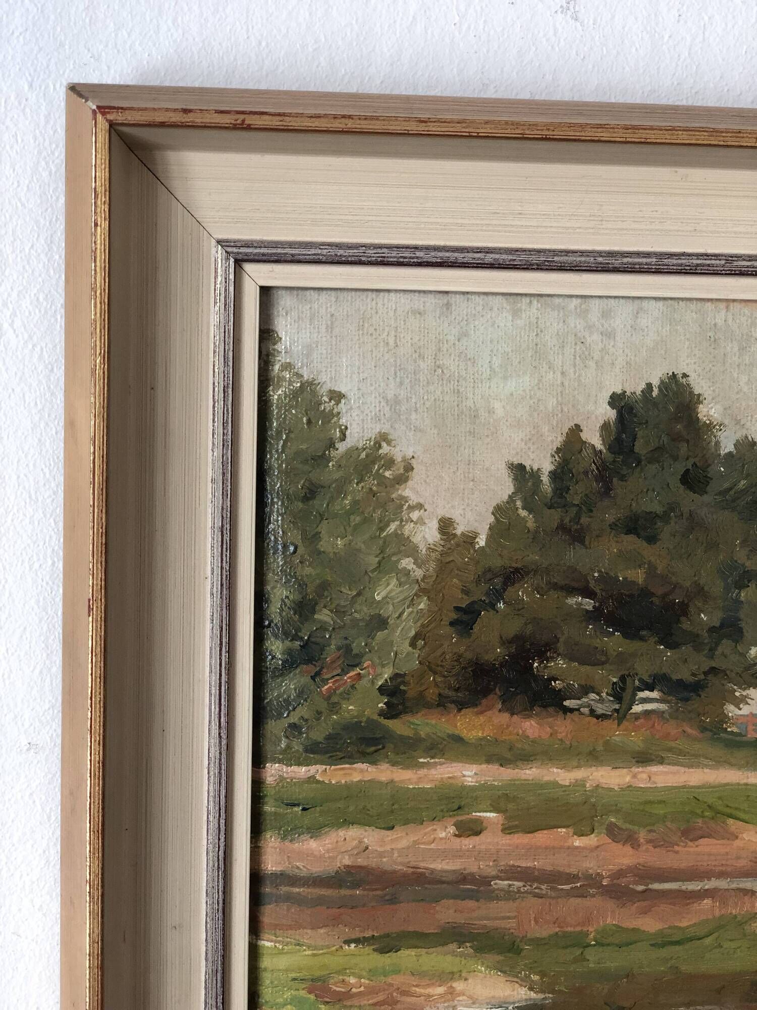 Vintage Original River Landscape Oil Painting: Framed Countryside Art
