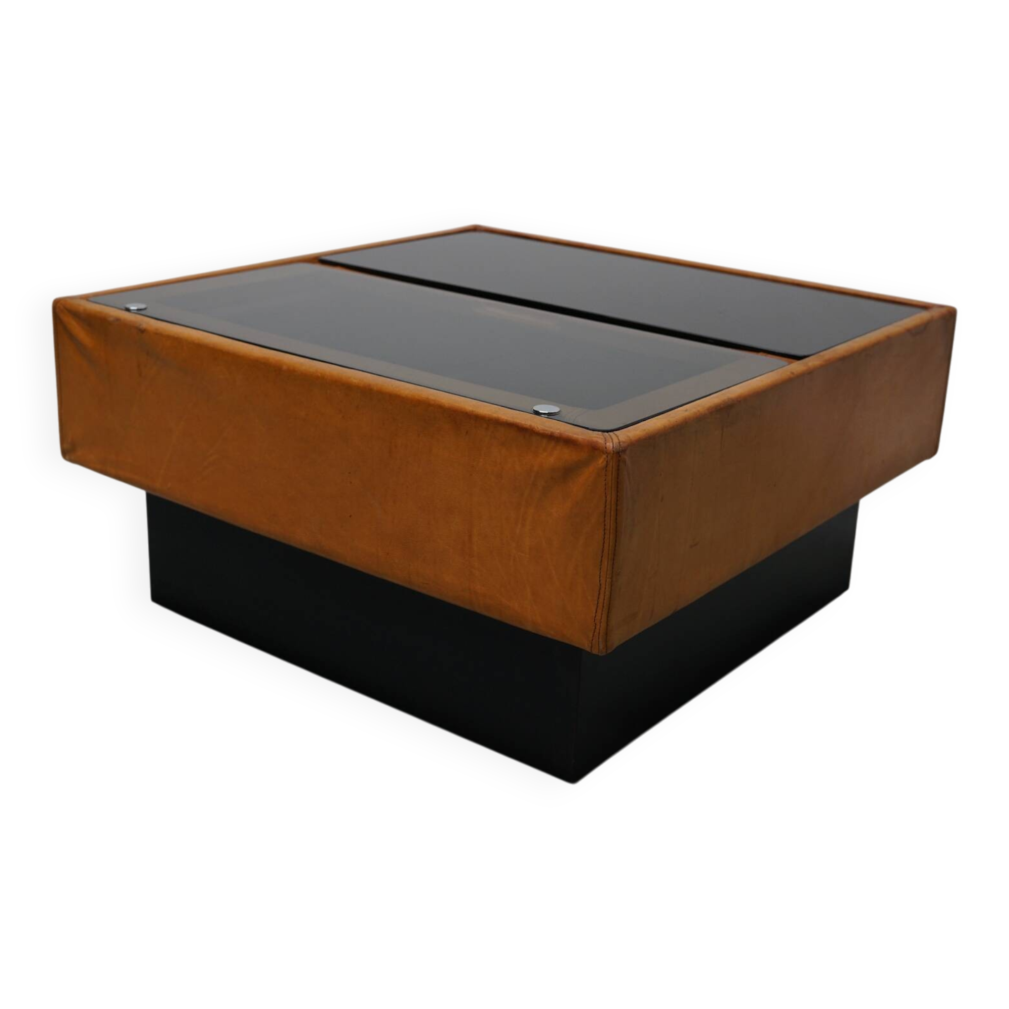 Vintage Cognac Leather Coffee Table / Bar by De Sede, 1960/70s