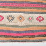 Beige & Pink Wool Kilim Rug, 142x203Cm Handknotted Carpet, 5x7 Rugs