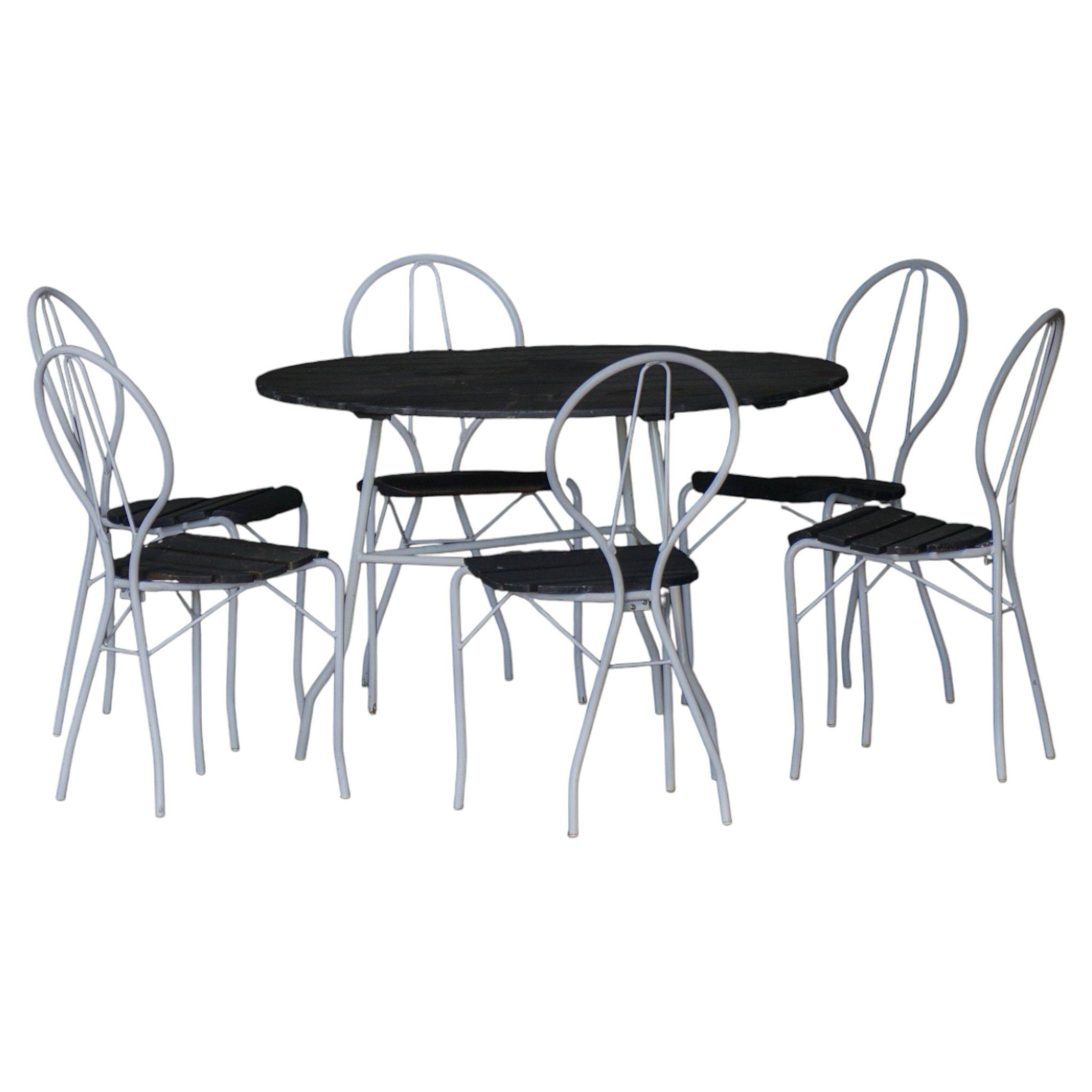 Vintage garden set Tore Ahlsén "Pia", table and 6 chairs, modern Swedish, 1990s.