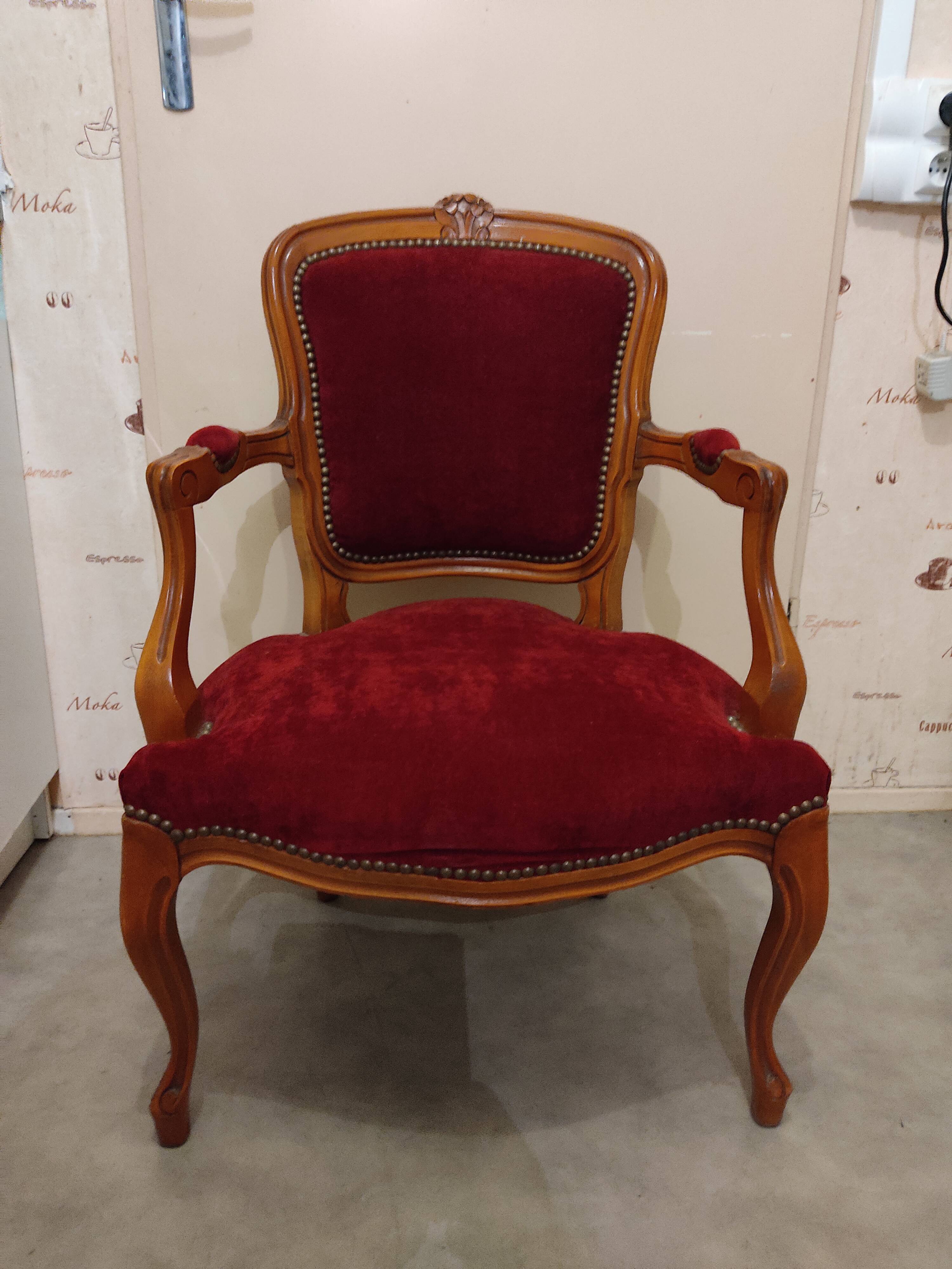 Ancien fauteuil style Louis Philippe bois velours