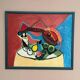 Original Swedish Oil On Panel – “Sitar And Fruit” – Vintage & Framed – 57 × 69 Cm (22.4" × 27.2")