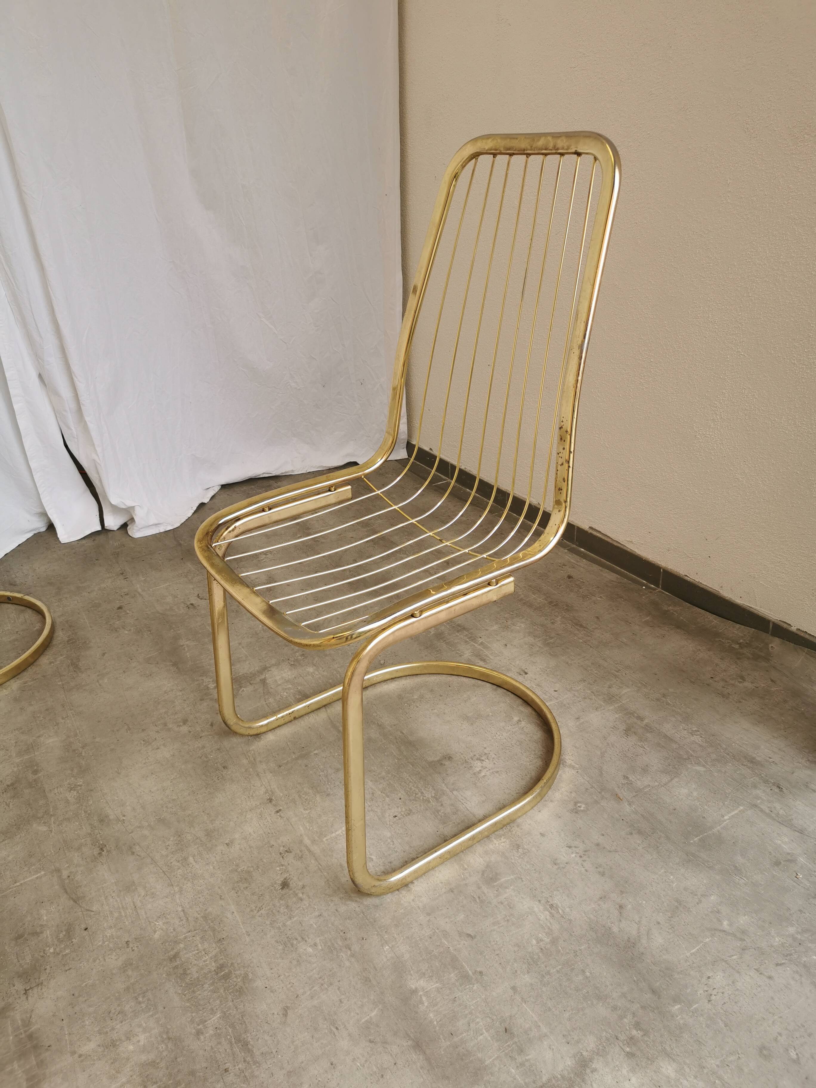 Set of 6 Vintage Gold Chrome Dining Chairs: Italian Mid-Century Design