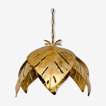 Gilded Italian Hollywood Regency palm leaf chandelier by Hans Kögl