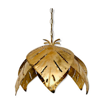 Gilded Italian Hollywood Regency palm leaf chandelier by Hans Kögl
