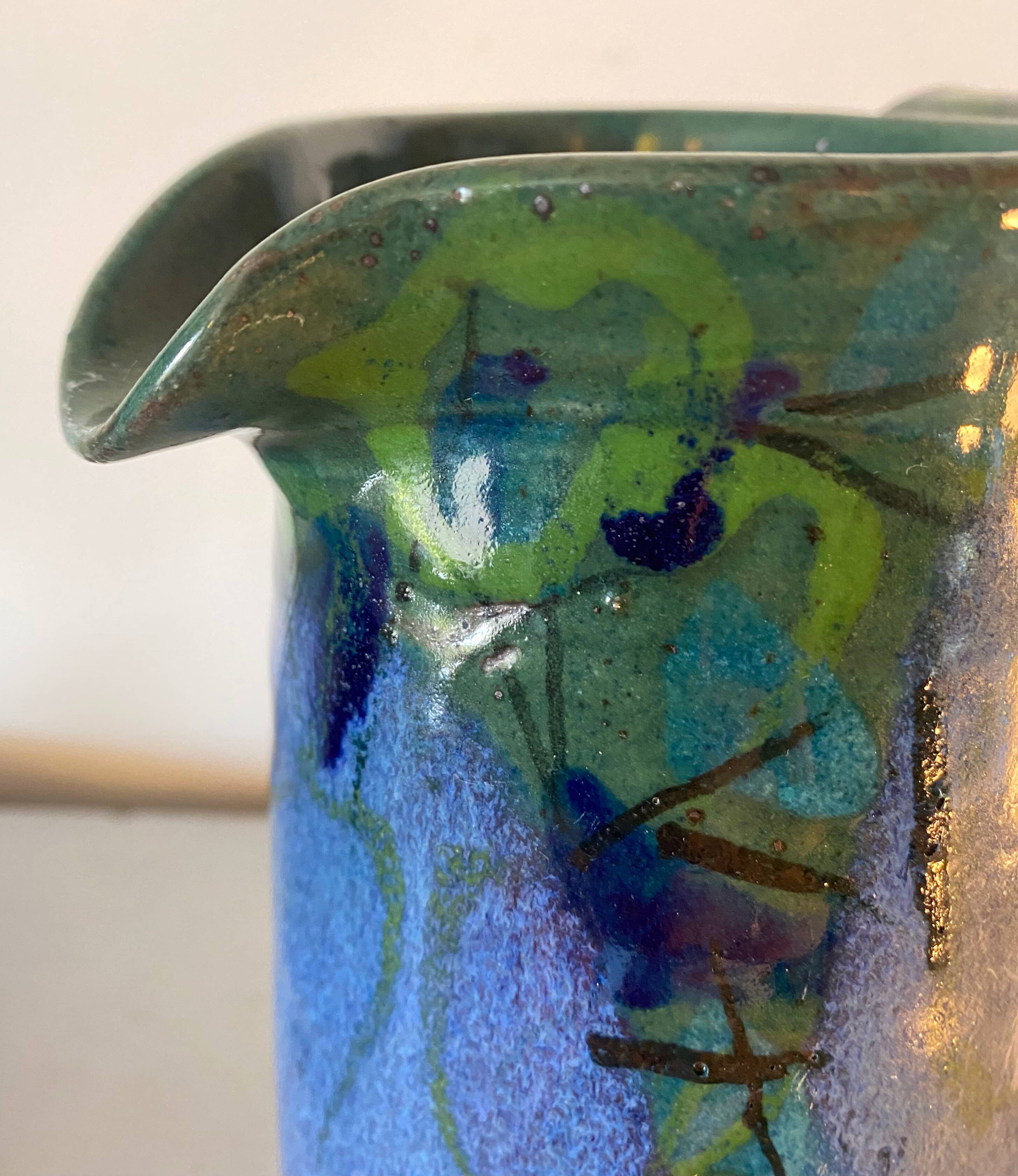 Saint clement-les-places pitcher in blue and green glazed ceramic