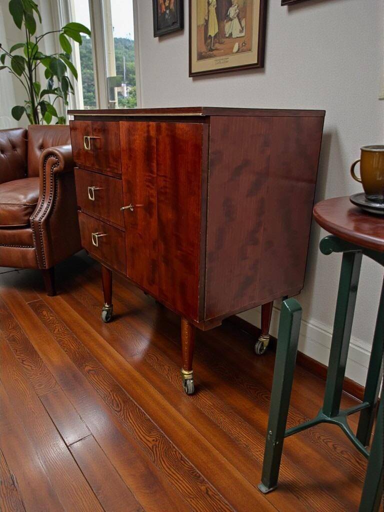 Vintage wooden wardrobe / small wardrobe on wheels