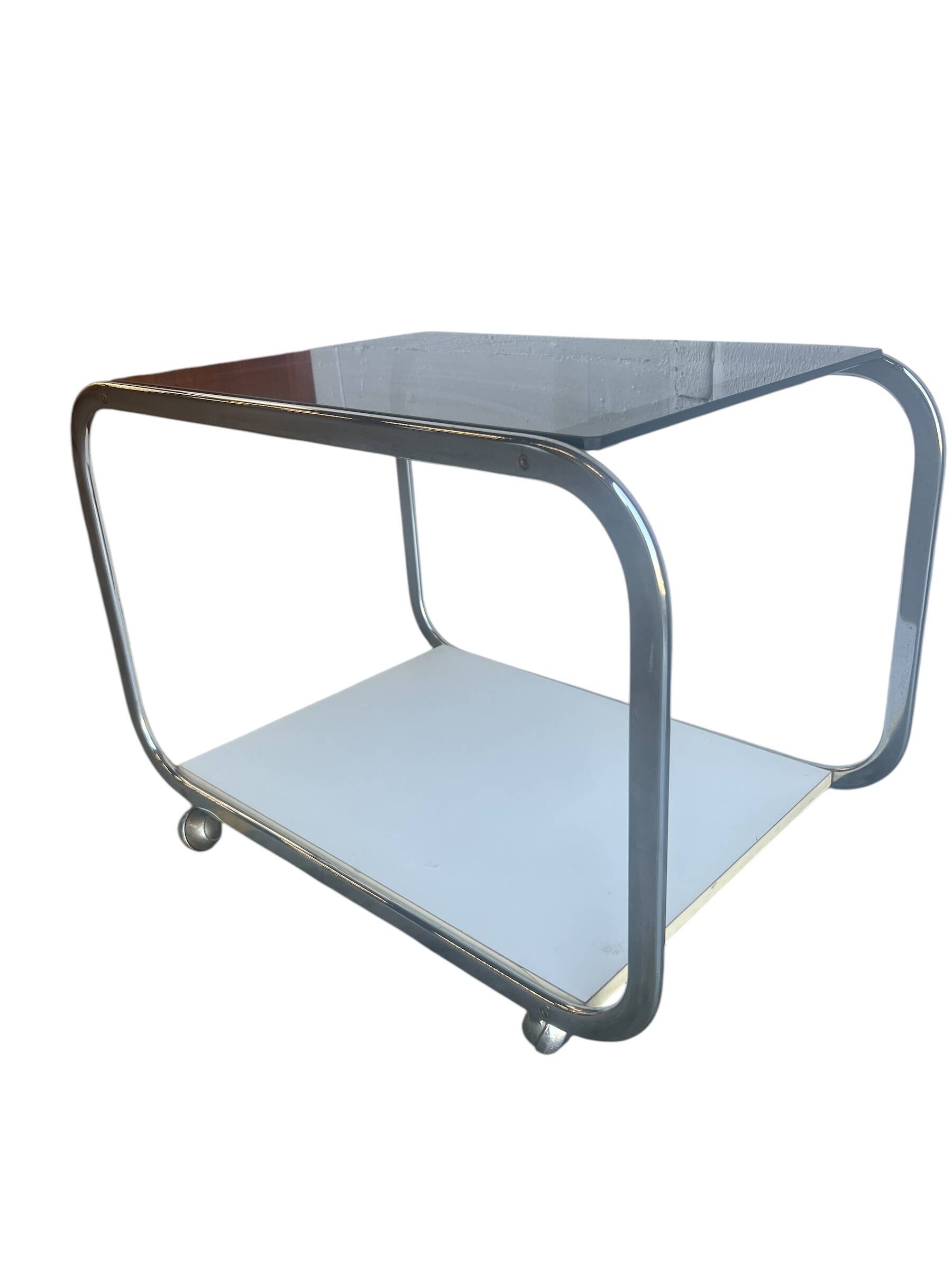 vintage chrome side table/bar cart with glass