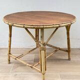Round coffee table rattan and oak vintage