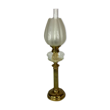 Kerosene lamp of brass with glass shade from around the 1860s