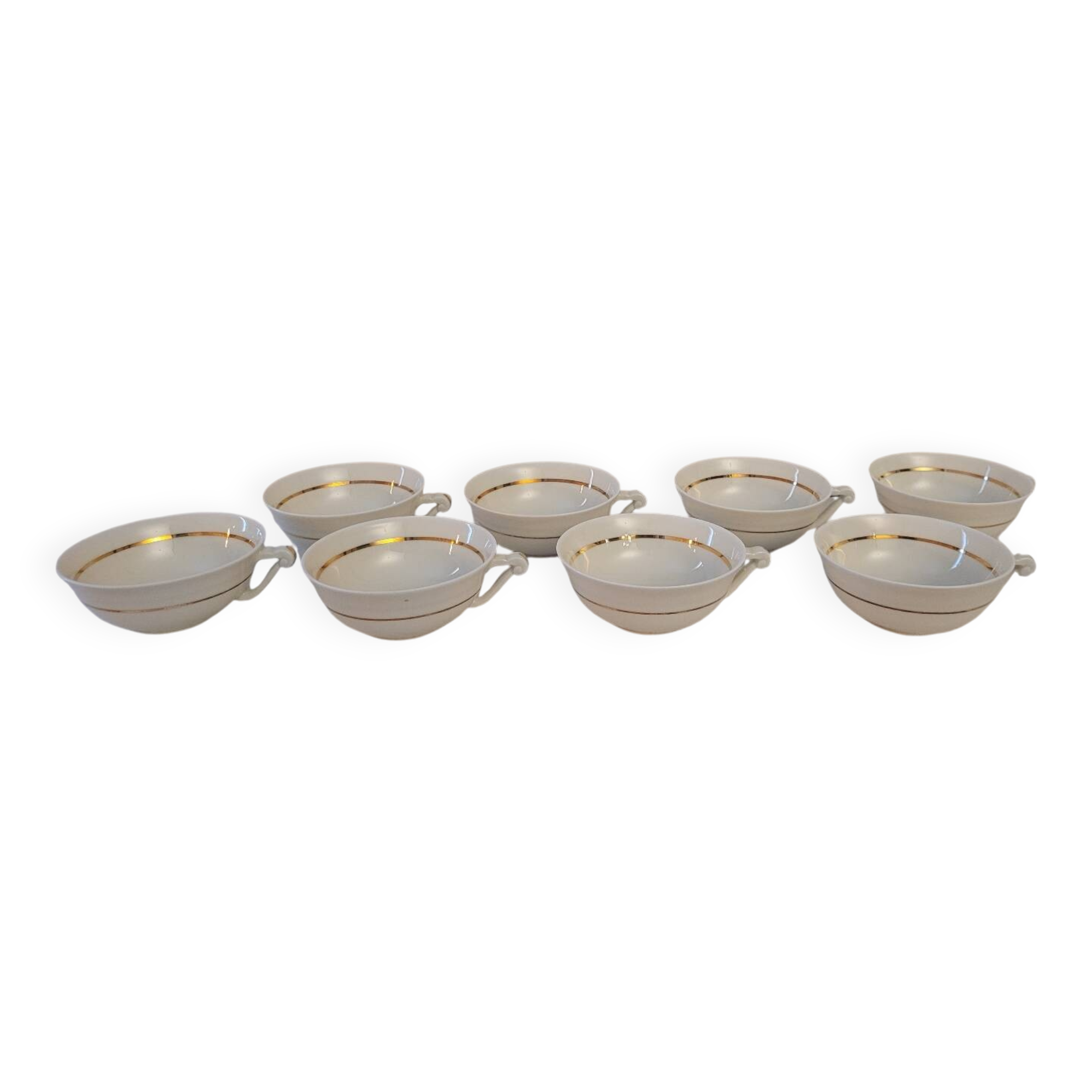 8 porcelain cups from Limoges – gold trim – 1950s