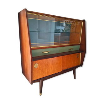 Vitrine en teck et verre des années 1950 avec détails en laiton