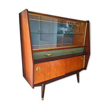 Vitrine en teck et verre des années 1950 avec détails en laiton