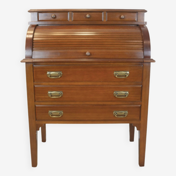 Bureau vintage en bois avec volet roulant, Espagne, 1980