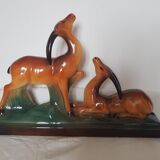 Art Deco ceramic sculpture of a pair of antelopes by Charles Lemanceau