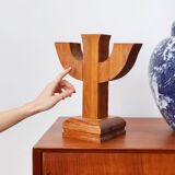 Bois Wood Candle Holder, Solid Wood, Made in Italy, Mid-Century 1950s Three-Arm Silhouette