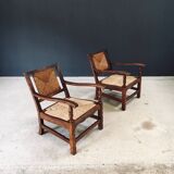 Arts & Crafts Handcrafted Low Lounge Armchairs, Belgium, 1920s, Set of 2