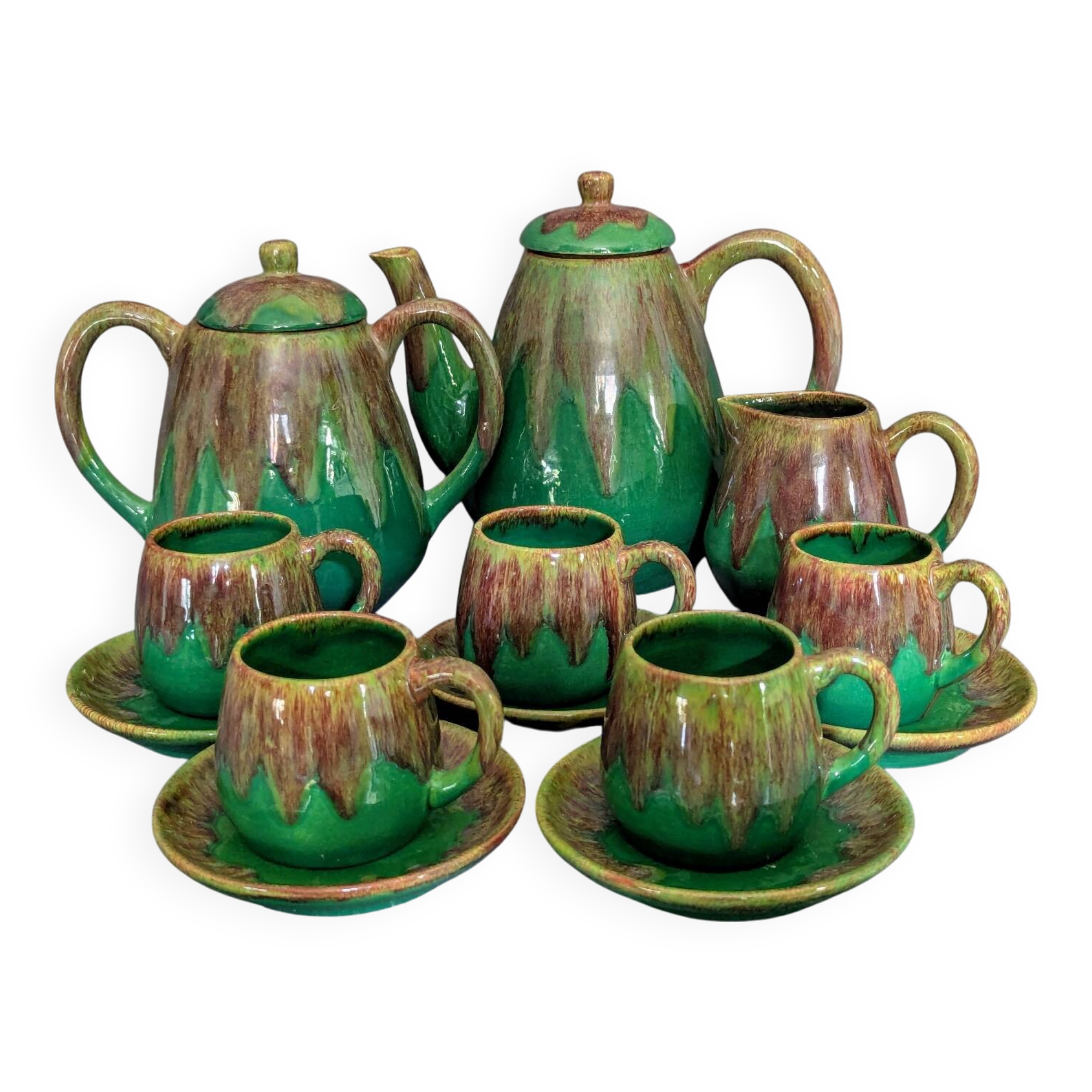 Vintage coffee service 8 pieces Grès de Puisaye circa 1950