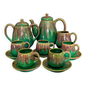 Vintage coffee service 8 pieces Grès de Puisaye around 1950