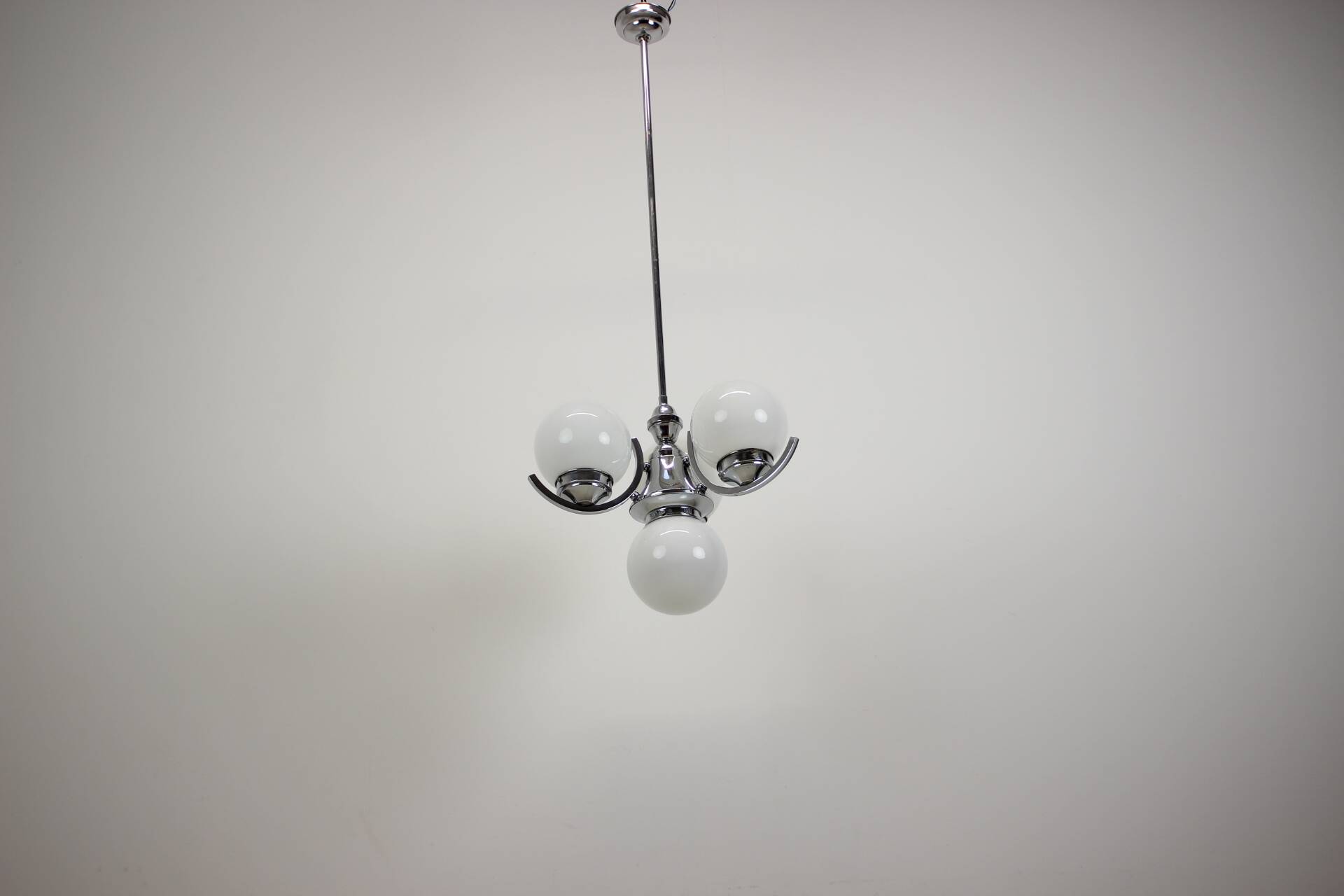 Art Deco Chrome and Pink Glass Chandelier, 1930's, Czechoslovakia