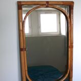 Pair of large vintage rattan mirrors from the 70s