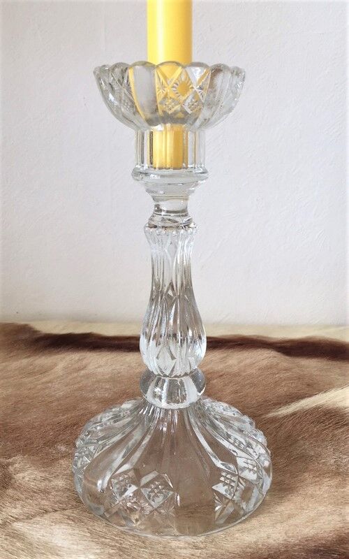 Large antique glass candle holder