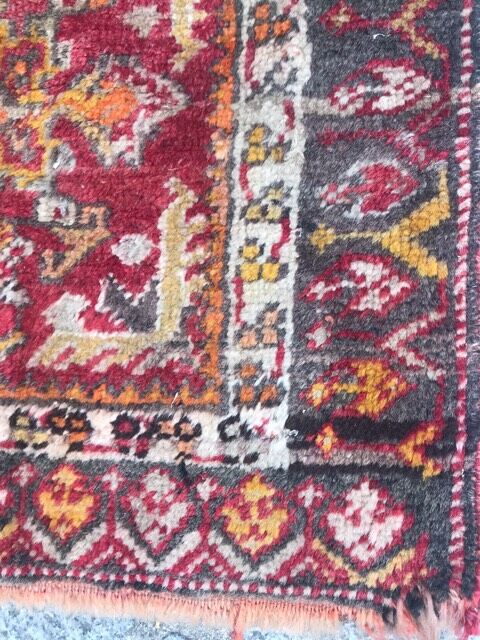 Small antique Turkish carpet Anatolia handmade 45x92 cm