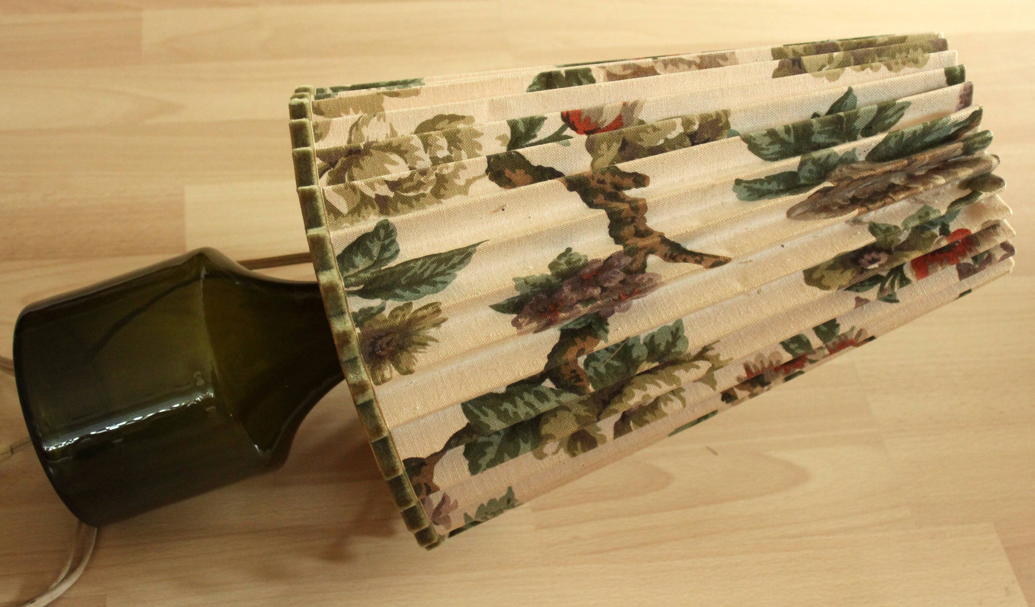 Rockabilly glass footed table lamp with a fabric lampshade, comes direct from the 1950s