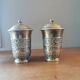 Pair of antique chiseled metal candy boxes