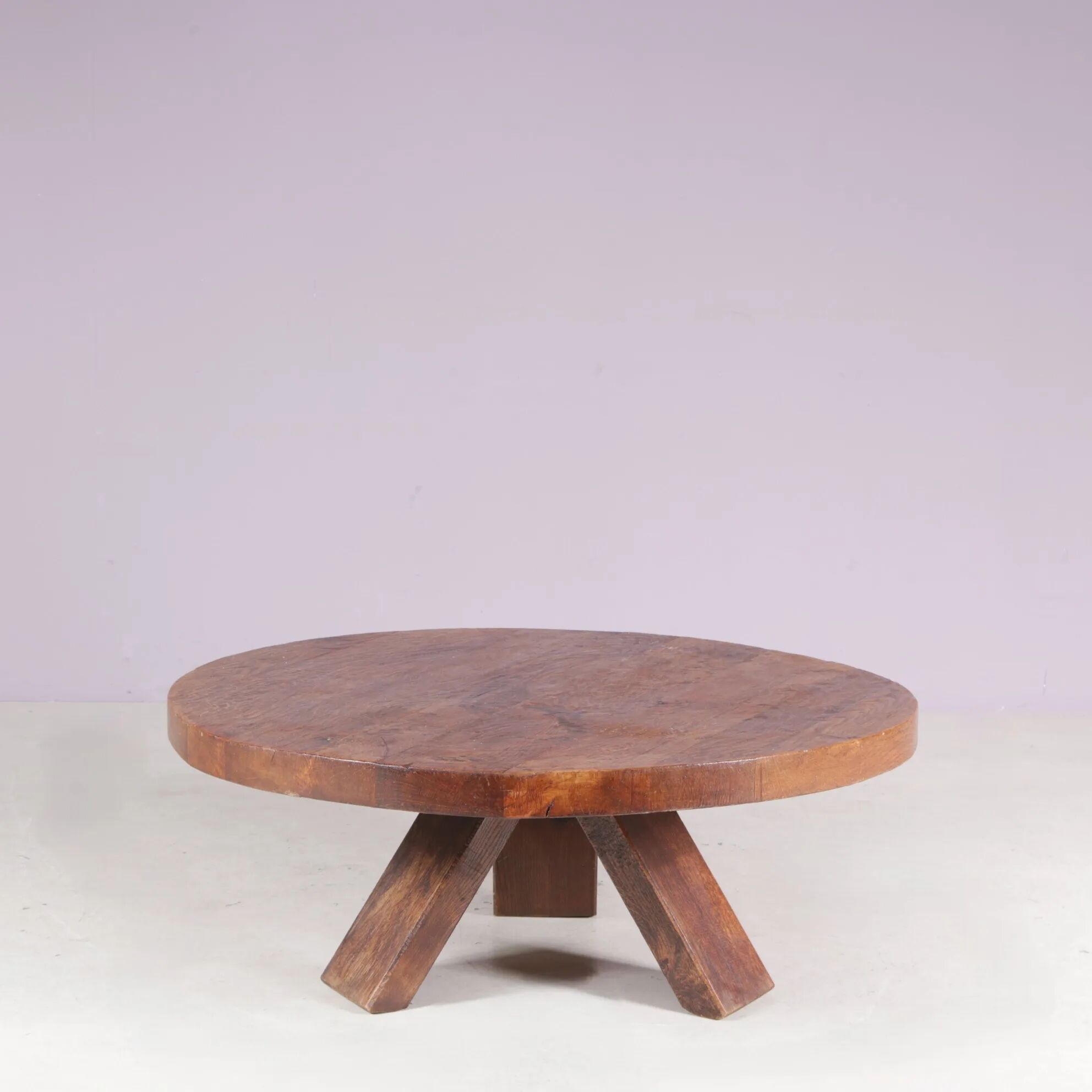 1970s round oak wood brutalist coffee table Netherlands