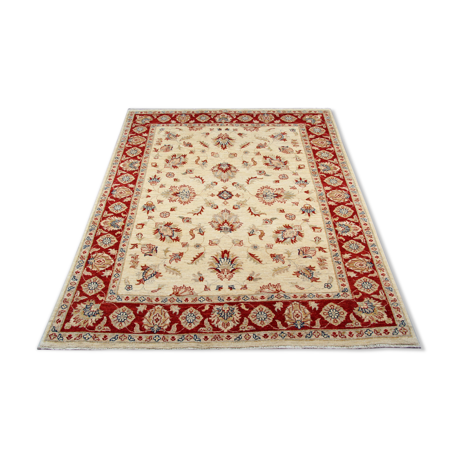 Traditional Afghan Ziegler Rug Handwoven Cream Wool Carpet- 165x195cm