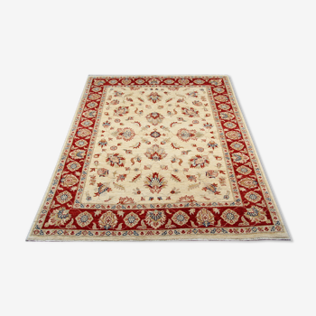 Tapis traditionnel afghan ziegler tapis en laine crème tissée à la main - 165x195cm