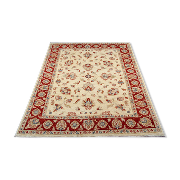 Tapis traditionnel afghan ziegler tapis en laine crème tissée à la main - 165x195cm