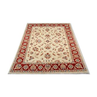 Tapis traditionnel afghan ziegler tapis en laine crème tissée à la main - 165x195cm