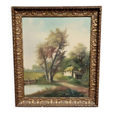 Henri catrou xixeme : huile sur toile paysage lacustre époque napoléon iii