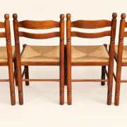Set of 4 rustic chairs in Louis XIII style, with rush seats, early 20th century.