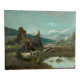 Mountain landscape stroll, oil on canvas signed Rollet.