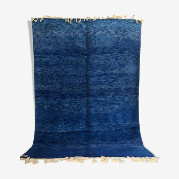 Tapis berbère marocain beni ouarain uni bleu chiné 319x224cm