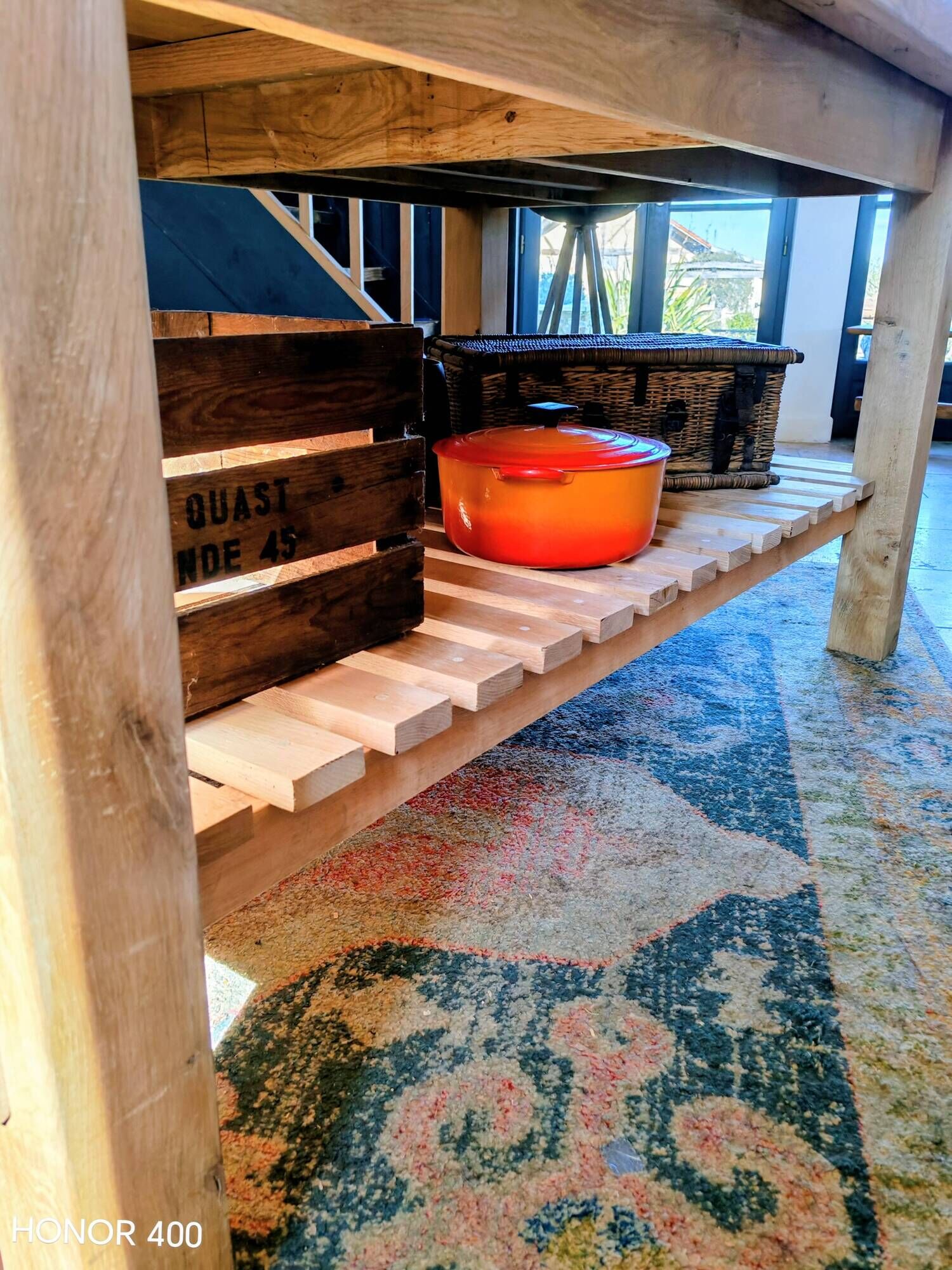 Solid raw oak table/island type "butcher's block" 180x105