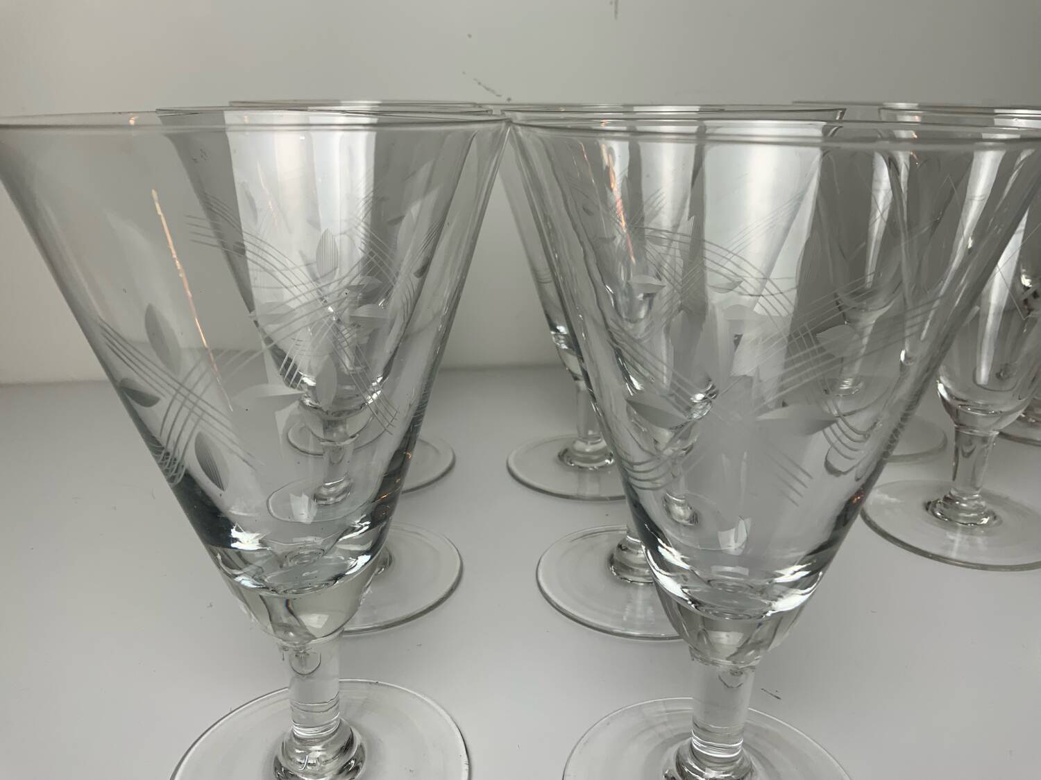 12 antique stemmed glasses