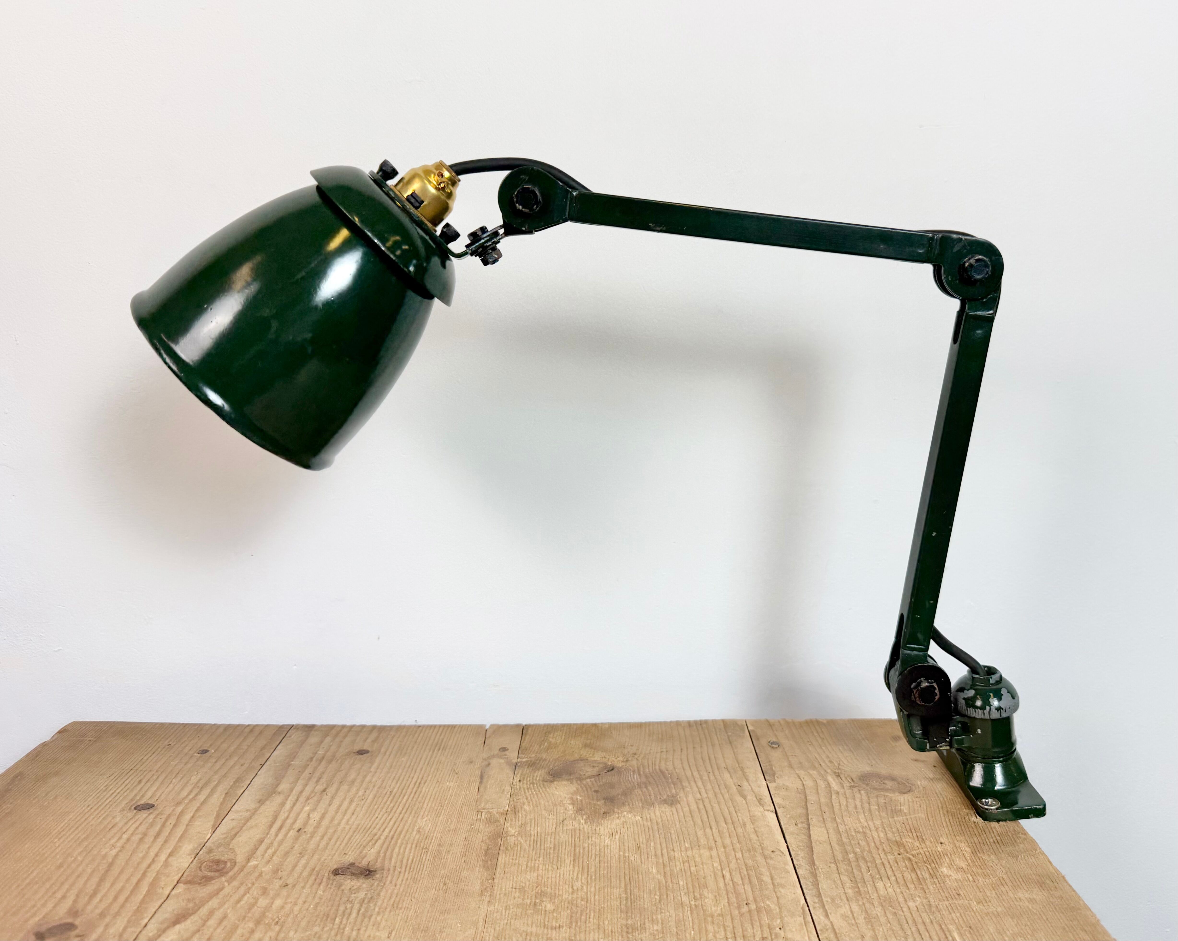 Industrial Green Enamel Adjustable Table Lamp, 1960s
