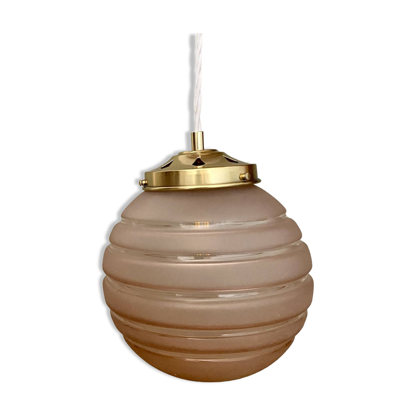 vintage globe pendant light in pink frosted glass