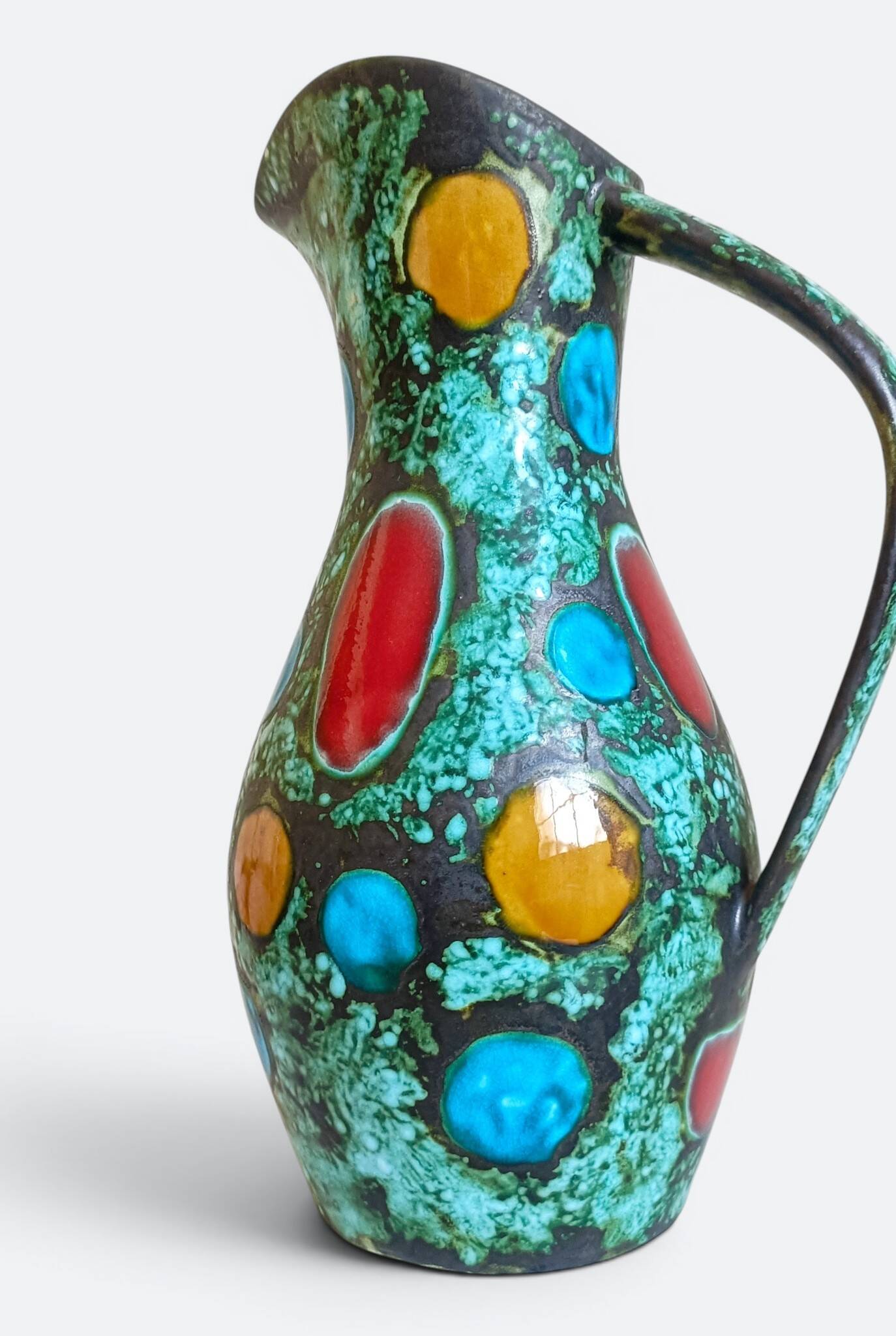 French Mid-Century Studio Pottery Pitcher/ Vase, Hand-Decorated, C. 1960