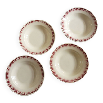 Set of 4 vintage soup plates with burgundy decoration