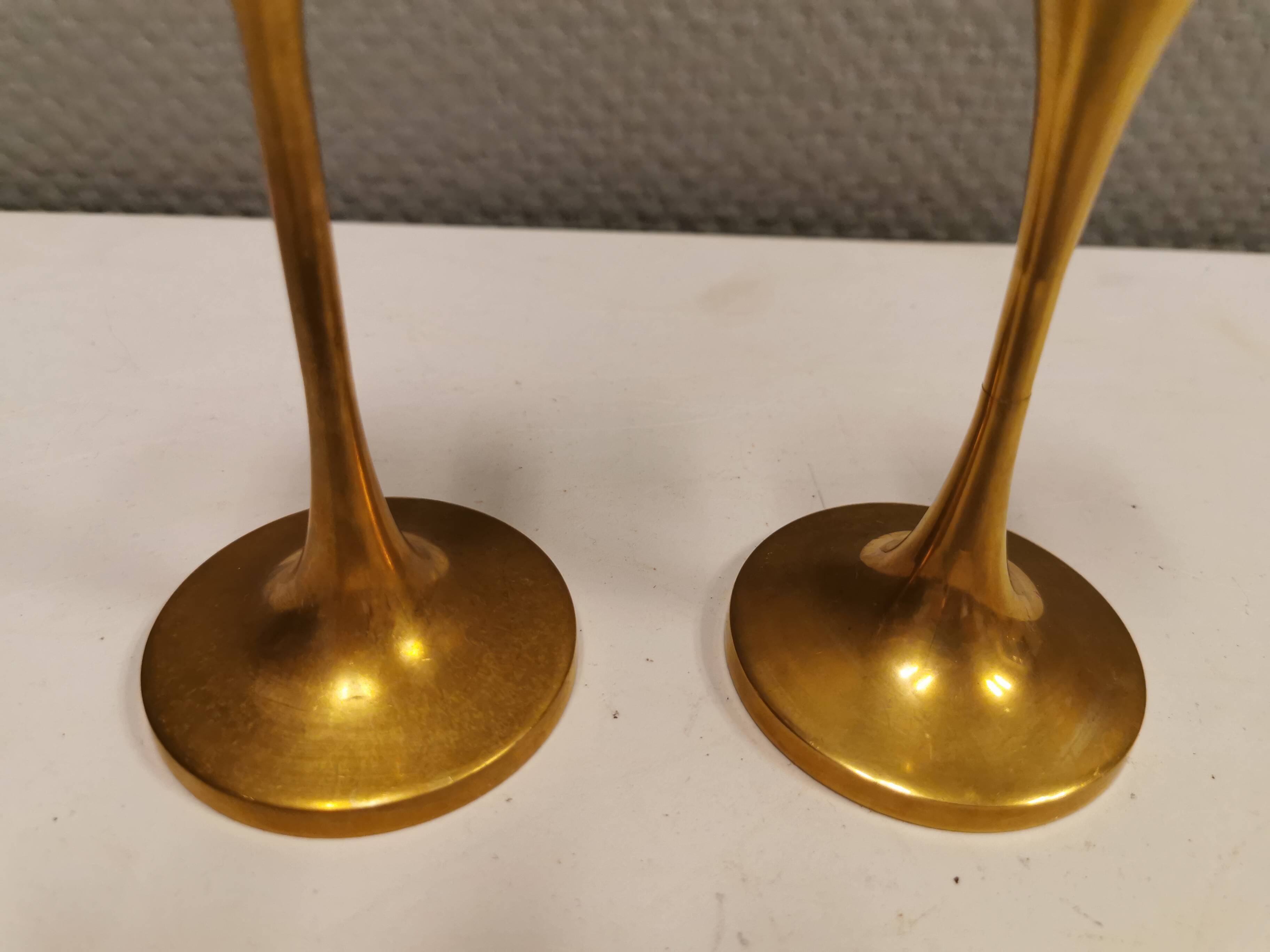 A set of candle sticks, in solid brass, made by Malm Denmark in the 1960s