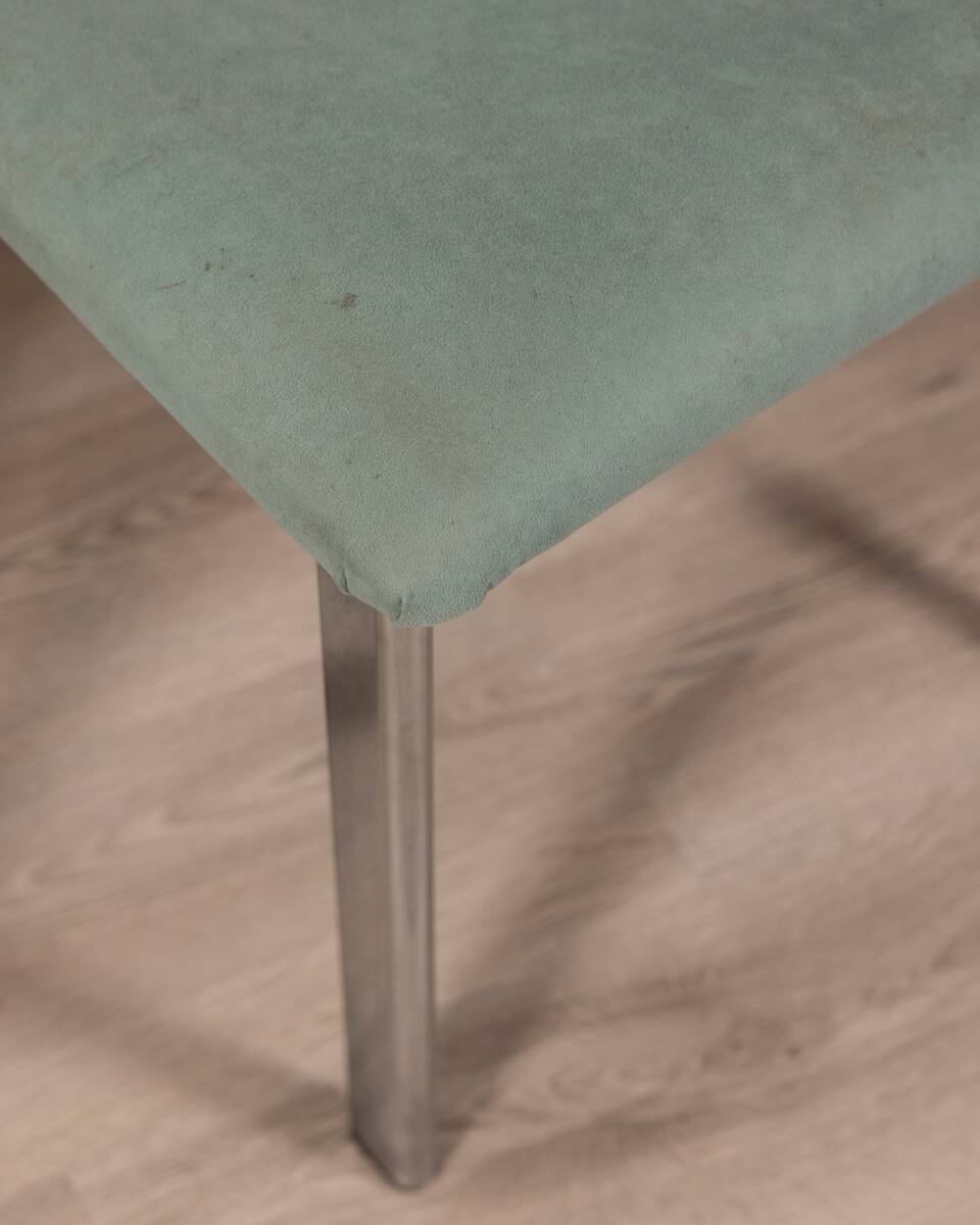 Lot de 4 chaises vintage 70's en metal et tissu turquoise design italien