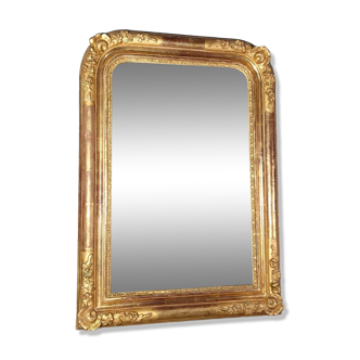 Miroir XIXe siècle cadre à doucine bois et stuc dorure feuille d'or 75x56 cm SB